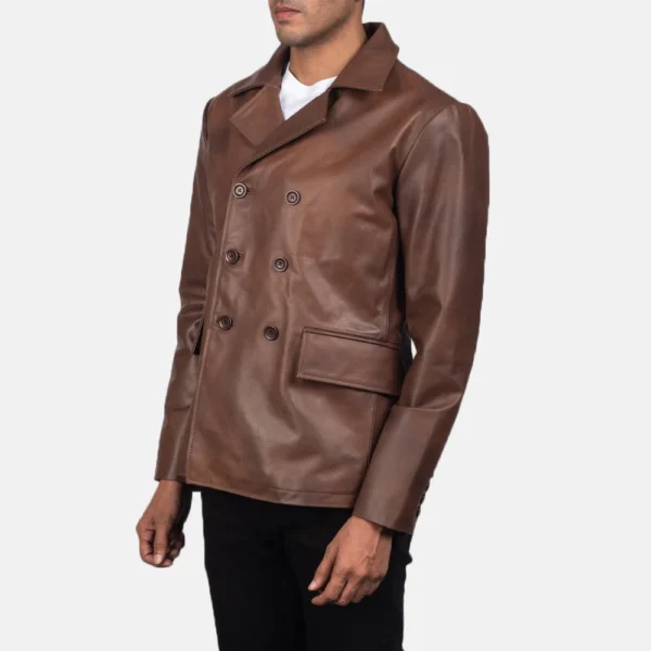 UB FASHION MR. BAILEY BROWN LEATHER NAVAL PEACOAT