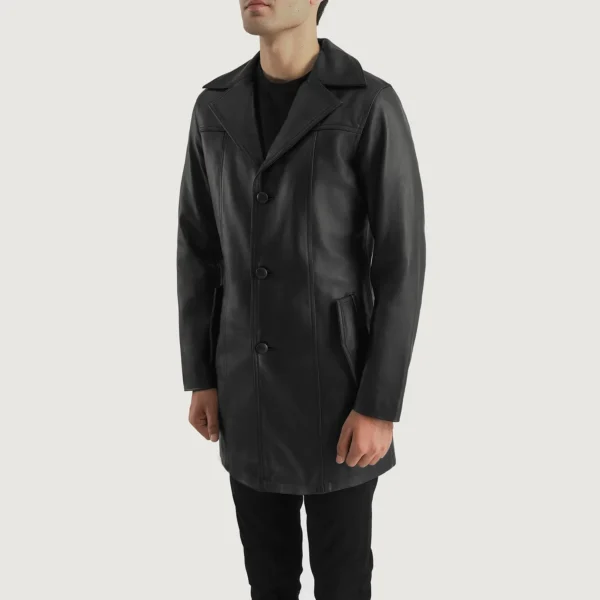 UB FASHION BRAWNTON BLACK LEATHER COAT