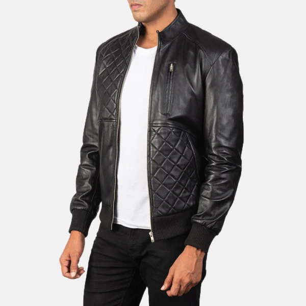 UB FASHION MODA BLACK LEATHER BOMBER JACKET