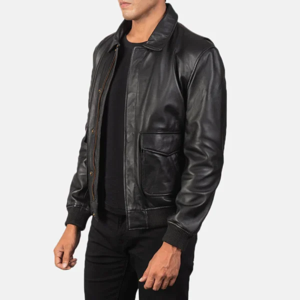 UB FASHION COFFMEN BLACK A2 LEATHER BOMBER JACKET