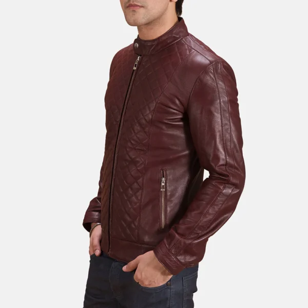 UB FASHION BURGUNN DEE MAROON LEATHER BIKER JACKET