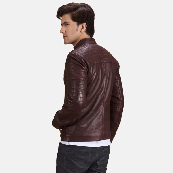 UB FASHION URBANE QUILTED MAROON LEATHER BIKER JACKET