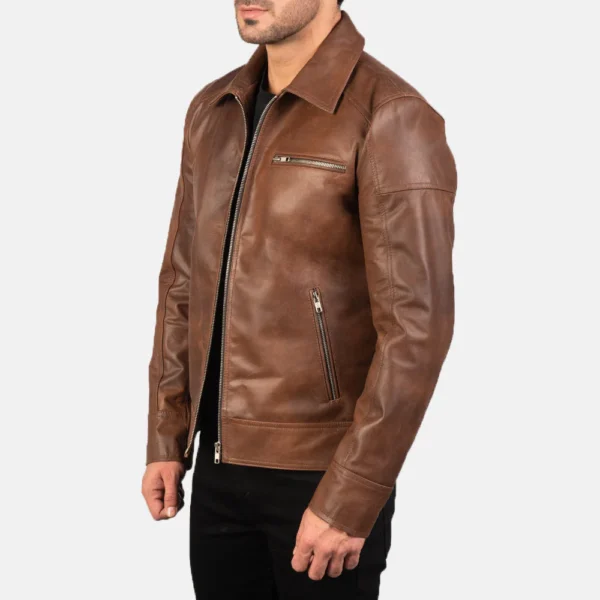 UB FASHION LAVENDARD BROWN LEATHER BIKER JACKET