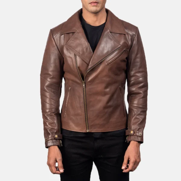 UB FASHION RAIDEN BROWN LEATHER BIKER JACKET