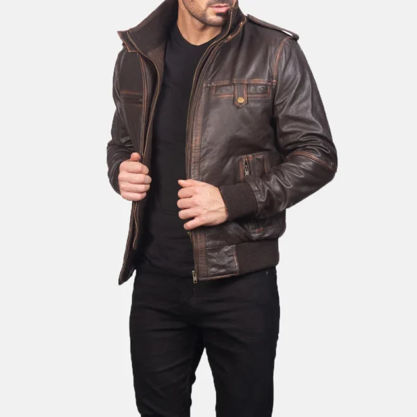 UB FASHION GLEN STREET BROWN LEATHER BOMBER JACKET