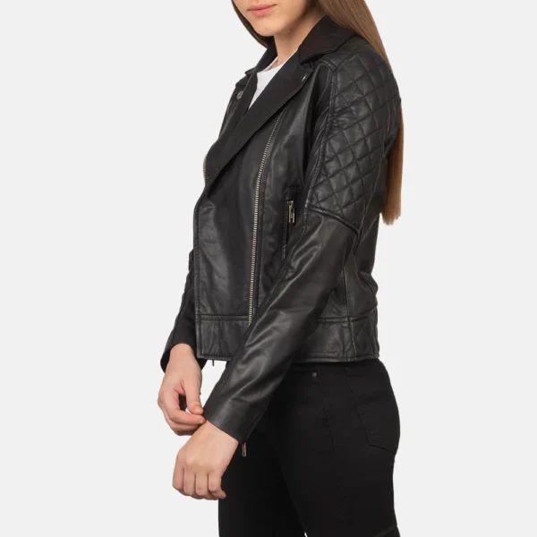 UB FASHION CAROLYN QUILTED BLACK BIKER JACKET