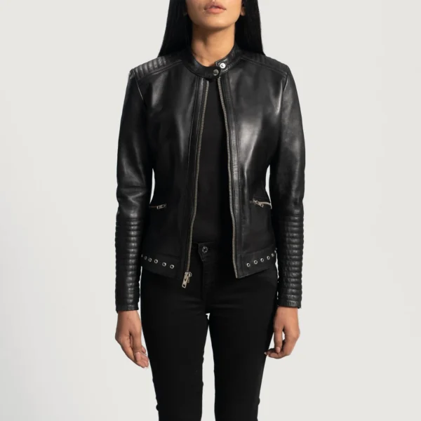 UB FASHION HALEY RAY BLACK LEATHER BIKER JACKET