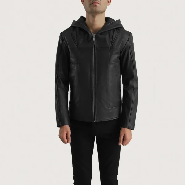 UB FASHION SPRATT BLACK HOODED LEATHER JACKET