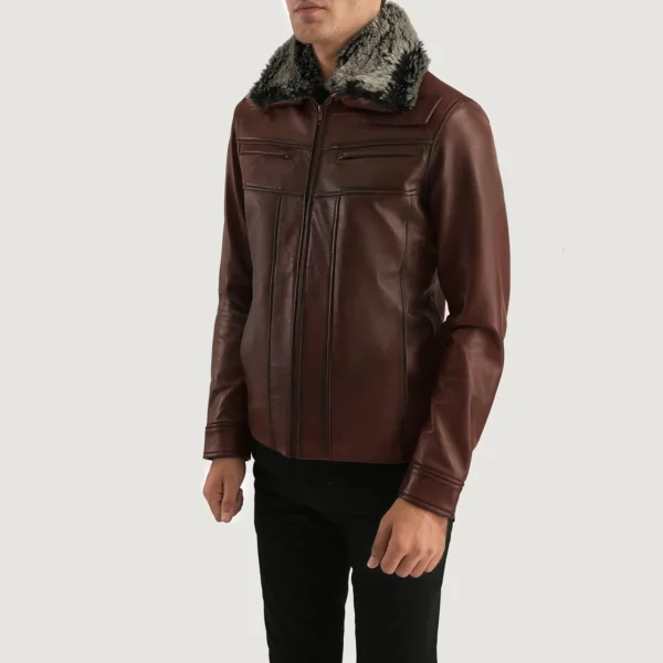 UB FASHION EVAN HART FUR BROWN LEATHER JACKET