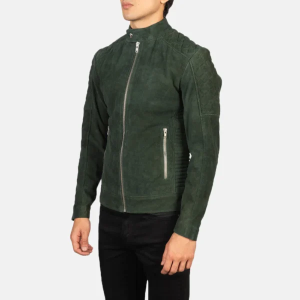 UB FASHION FERNANDO QUILTED GREEN SUEDE BIKER JACKET