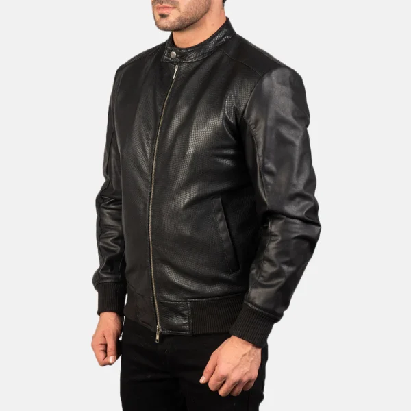 UB FASHION AVAN BLACK LEATHER BOMBER JACKET