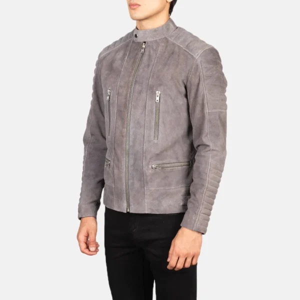 UB FASHION DAMIAN GREY SUEDE BIKER JACKET