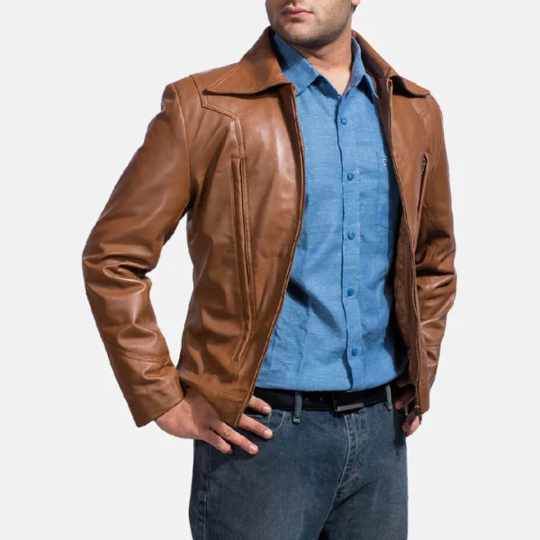 UB FASHION OLD SCHOOL BROWN LEATHER JACKET