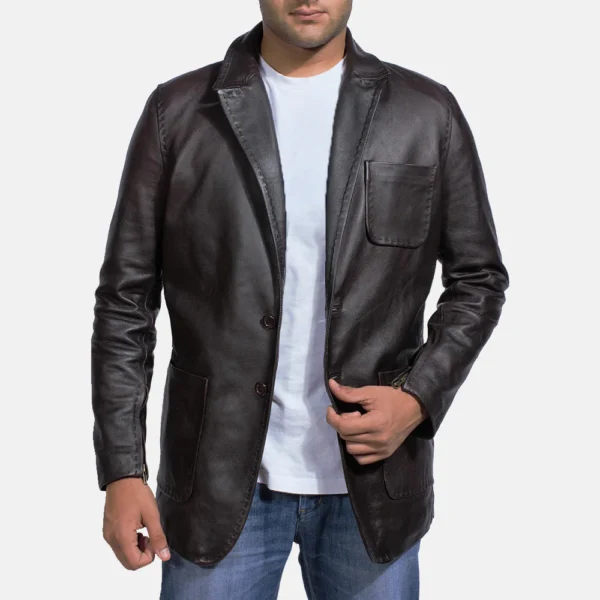 UB FASHION WINE BLACK LEATHER BLAZER