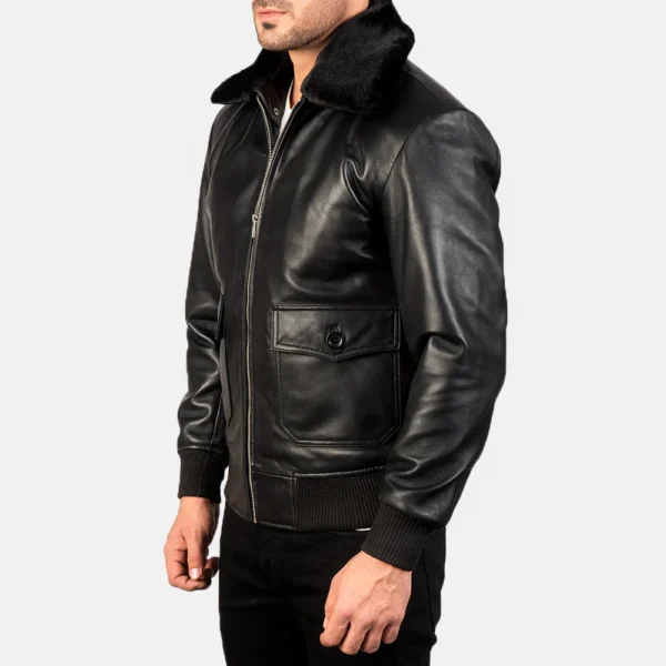 UB FASHION AIRIN G-1 BLACK LEATHER BOMBER JACKET