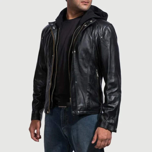 UB FASHION HIGHSCHOOL BLACK HOODED LEATHER JACKET