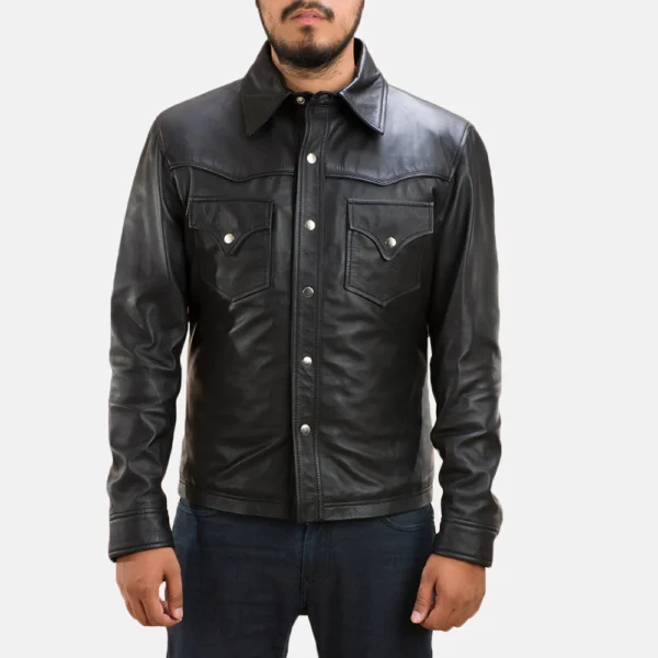 UB FASHION RANCHSON BLACK LEATHER SHIRT