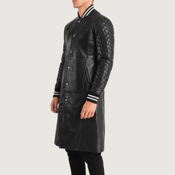 UB FASHION WILDE BLACK LEATHER VARSITY COAT