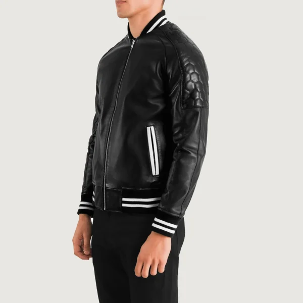 UB FASHION PASCAL BLACK LEATHER VARSITY JACKET