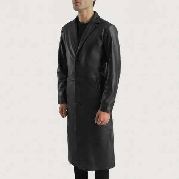 UB FASHION MATEO BLACK LEATHER SINGLE BREASTED COAT