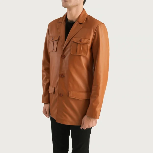 UB FASHION RAY CUTLER TAN BROWN LEATHER BLAZER