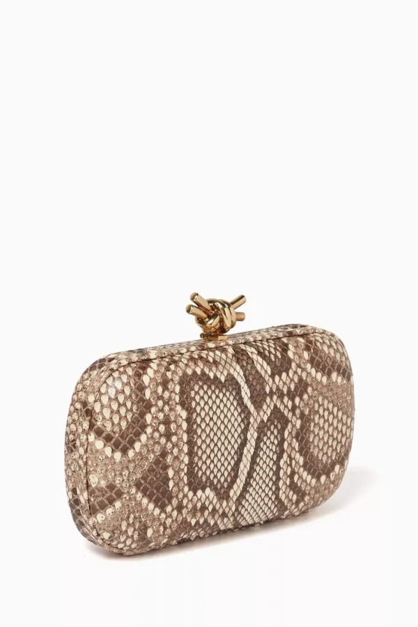 UB FASHION Bottega Veneta Knot Minaudière Clutch in Python Leather