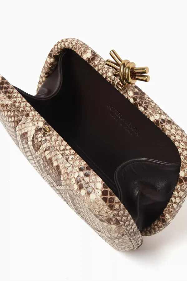 UB FASHION Bottega Veneta Knot Minaudière Clutch in Python Leather