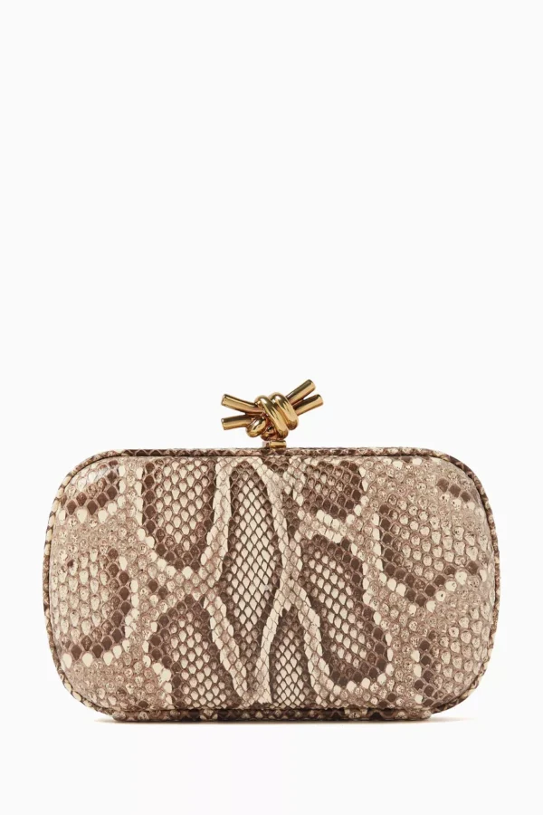 UB FASHION Bottega Veneta Knot Minaudière Clutch in Python Leather