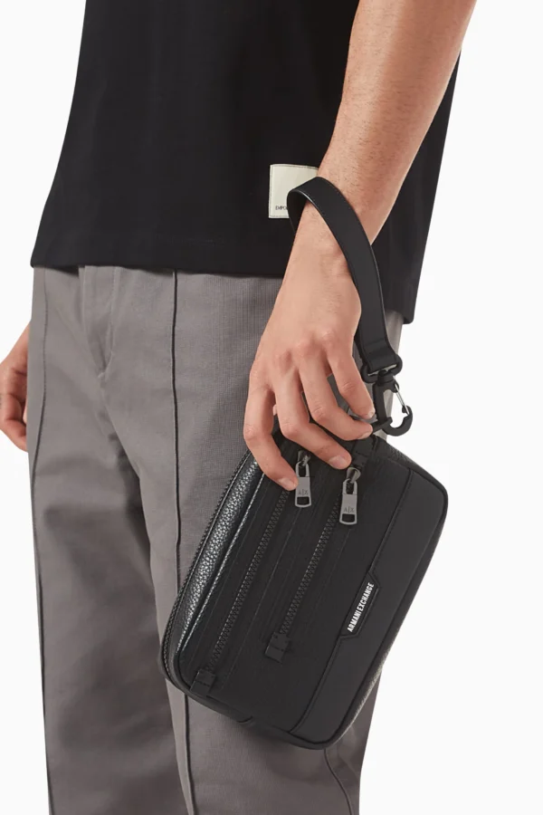 UB FASHION ARMANI EXCHANGE JACK LOGO CLUTCH IN FAUX-LEATHER