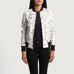 UB FASHION DONNA BLAKE WHITE LEATHER BOMBER JACKET