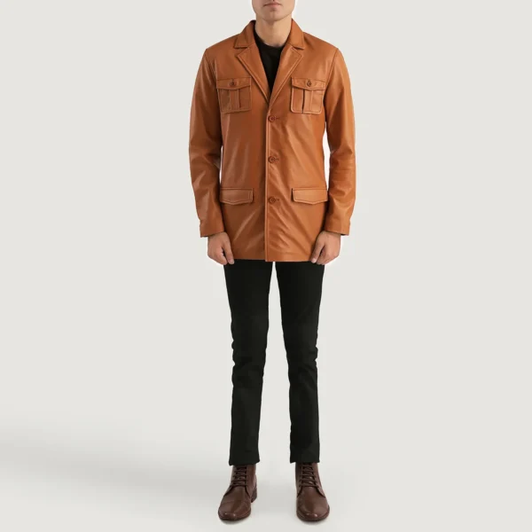 UB FASHION RAY CUTLER TAN BROWN LEATHER BLAZER