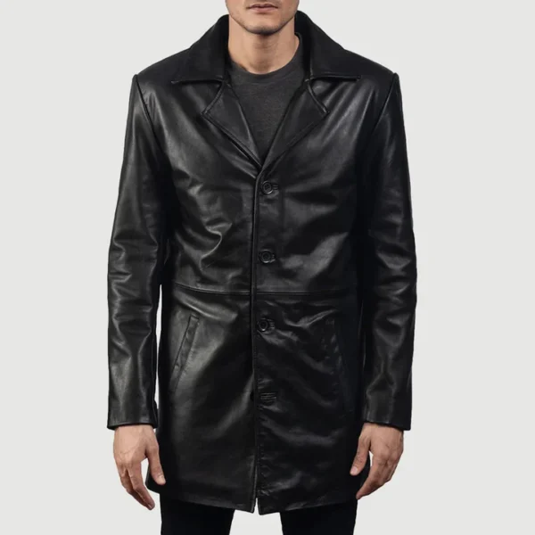 UB FASHION CLASSMITH BLACK LEATHER COAT