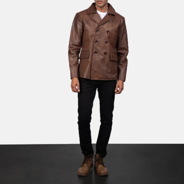 UB FASHION MR. BAILEY BROWN LEATHER NAVAL PEACOAT