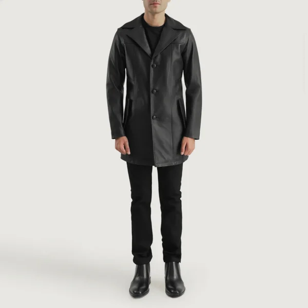 UB FASHION BRAWNTON BLACK LEATHER COAT