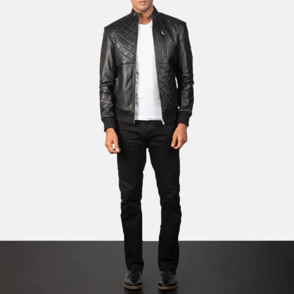 UB FASHION MODA BLACK LEATHER BOMBER JACKET