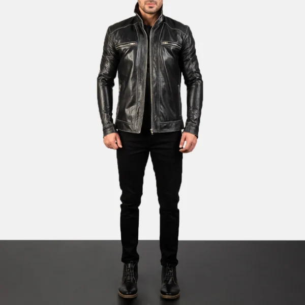 UB FASHION HUDSON BLACK LEATHER BIKER JACKET
