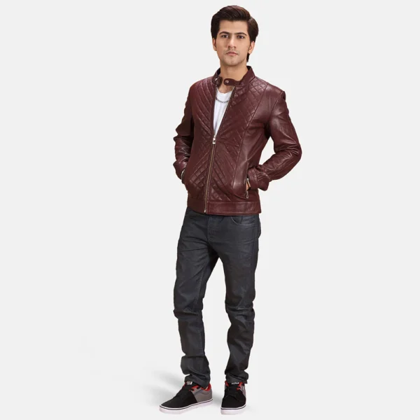 UB FASHION BURGUNN DEE MAROON LEATHER BIKER JACKET