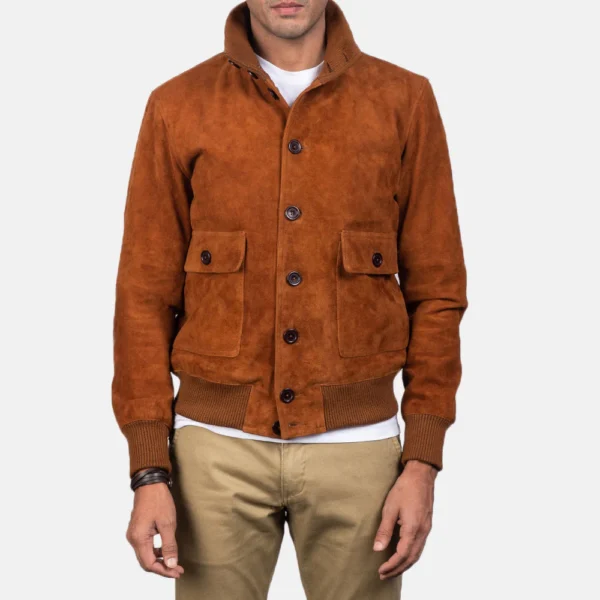 UB FASHION EATON BROWN SUEDE BOMBER JACKET