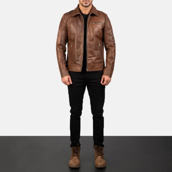 UB FASHION LAVENDARD BROWN LEATHER BIKER JACKET