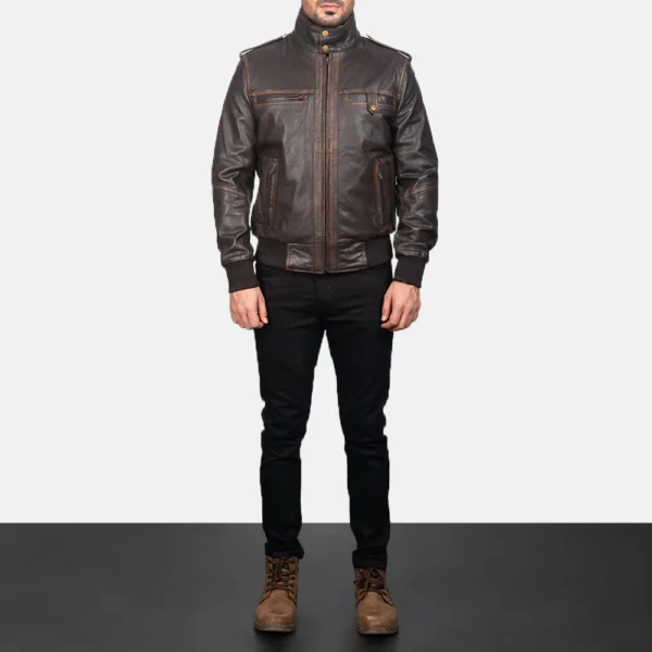 UB FASHION GLEN STREET BROWN LEATHER BOMBER JACKET