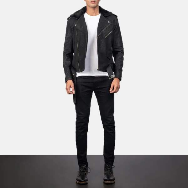 UB FASHION FURTON DISRESSED BLACK LEATHER BIKER JACKET