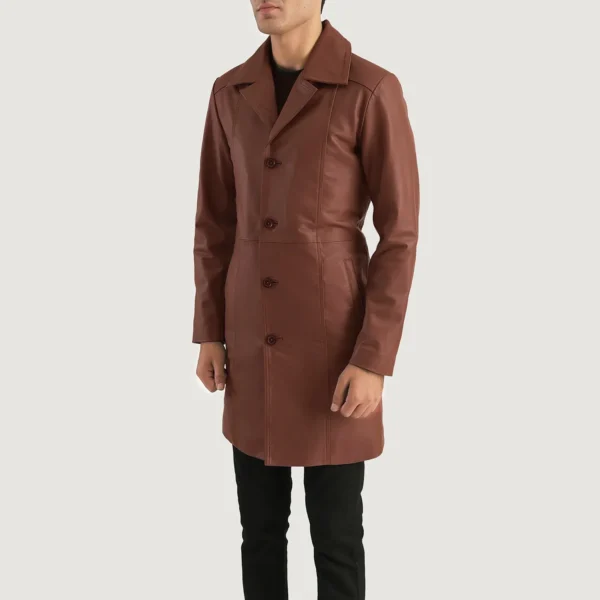 UB FASHION DON LONG BROWN LEATHER COAT