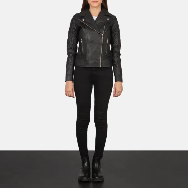 UB FASHION CAROLYN QUILTED BLACK BIKER JACKET