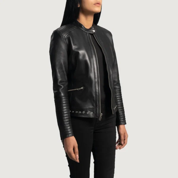 UB FASHION HALEY RAY BLACK LEATHER BIKER JACKET