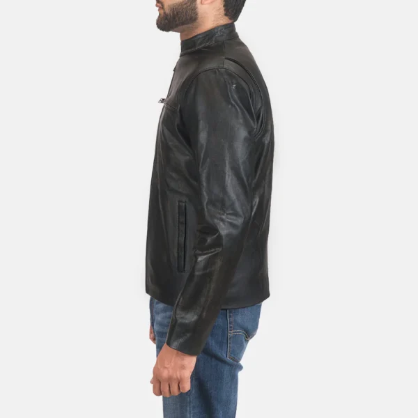 UB FASHION RUSTIC BLACK LEATHER BIKER JACKET