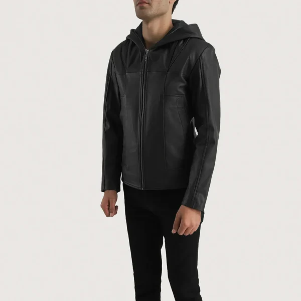 UB FASHION SPRATT BLACK HOODED LEATHER JACKET