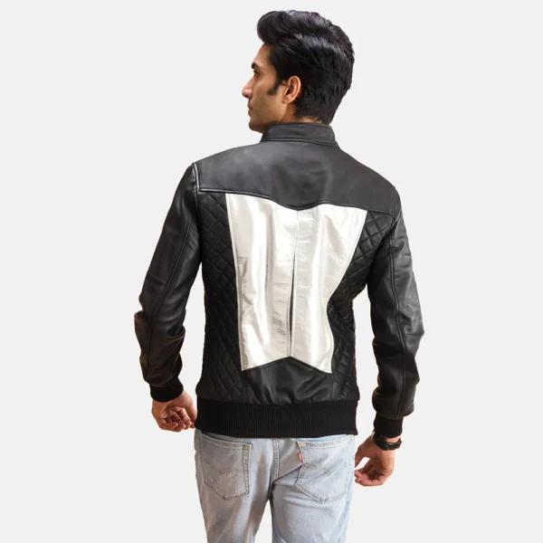 UB FASHION SPADE SILVER BLACK LEATHER BOMBER JACKET