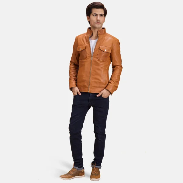 UB FASHION VOLTEX TAN LEATHER BIKER JACKET