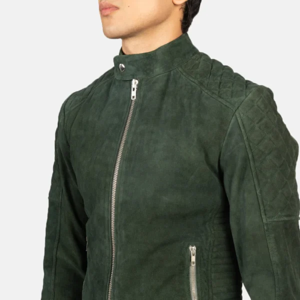 UB FASHION FERNANDO QUILTED GREEN SUEDE BIKER JACKET