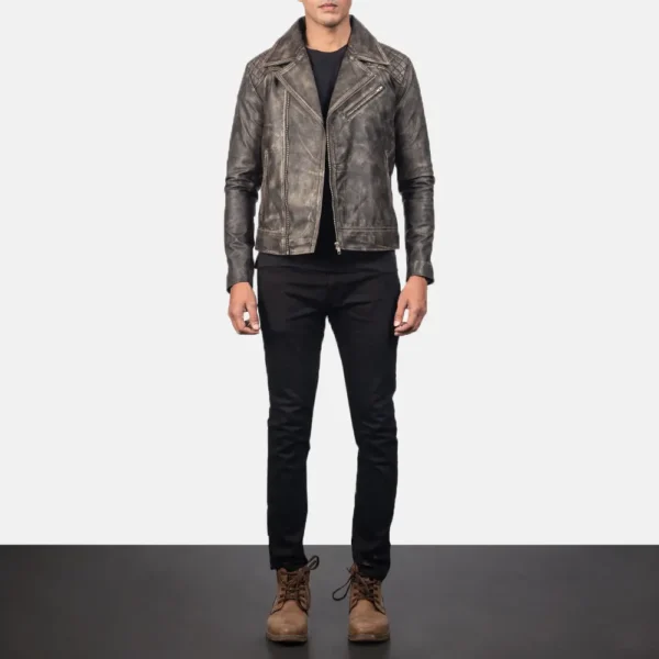 UB FASHION DANNY QUILTED BROWN LEATHER BIKER JACKET